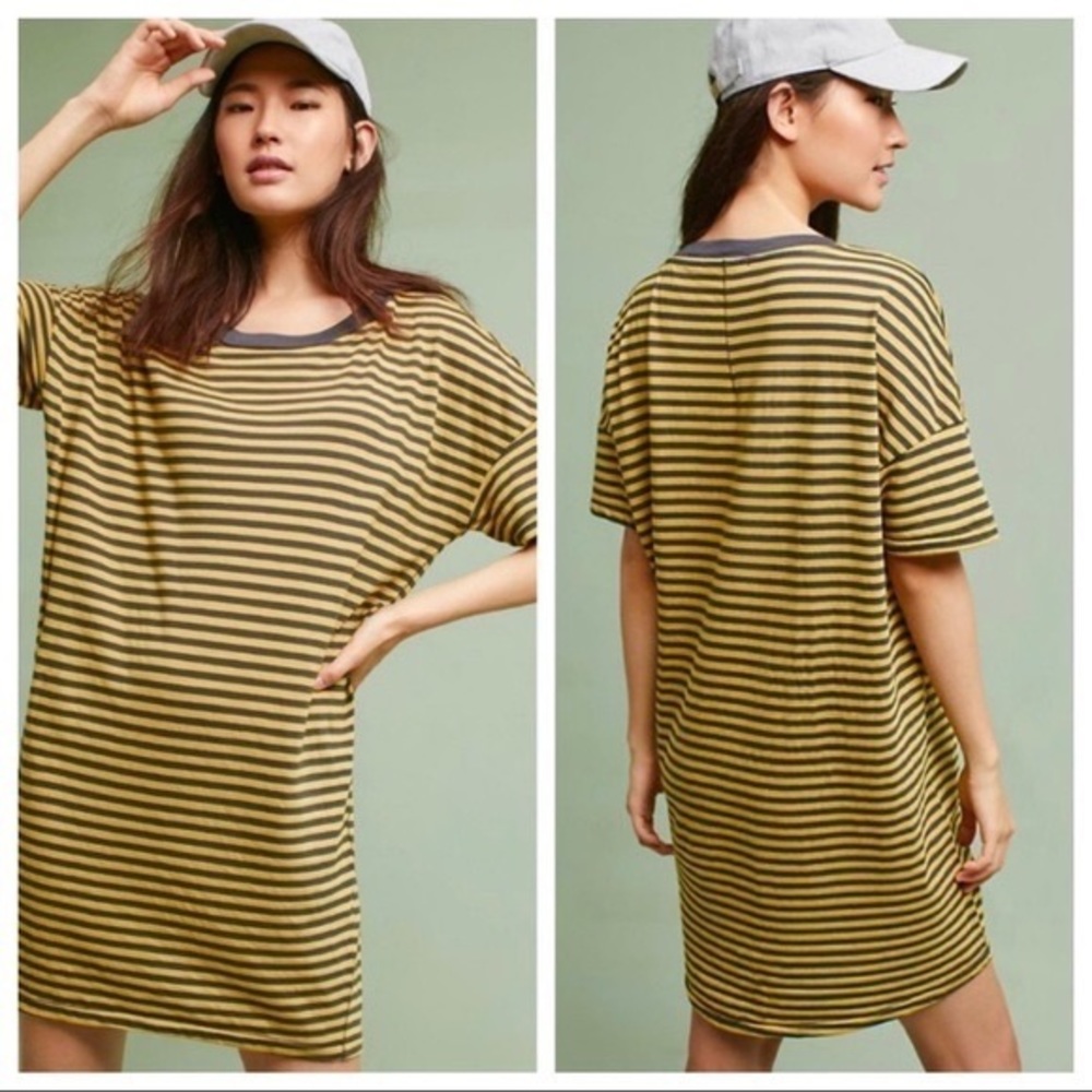 Anthropologie Yellow and Black Striped Dress